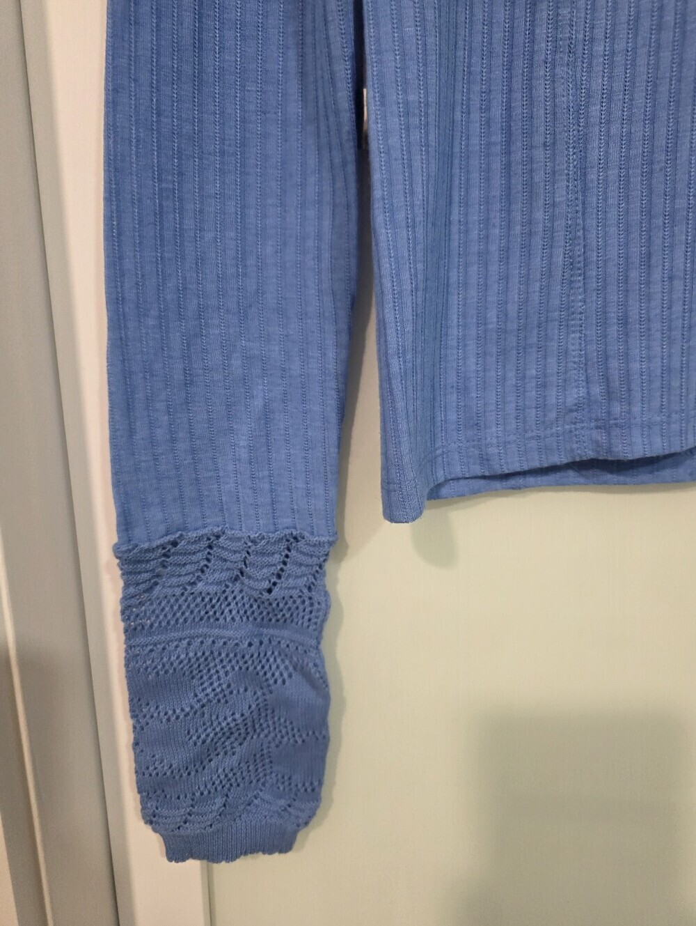 Free People Colette Blue Pointelle Ribbed Knit Sweater XS NWT - Picture 10 of 16